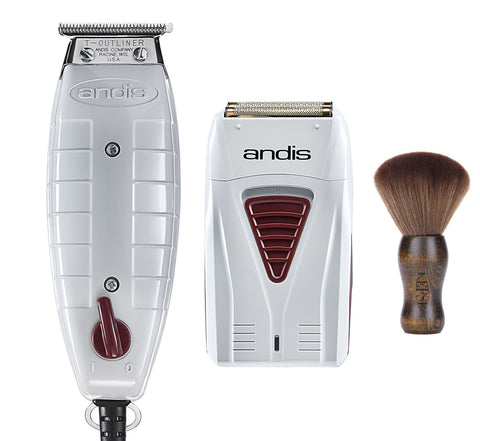 Andis Professional Finishing Combo, T-Outliner Beard/Hair Trimmer with T-Blade, Gray, Model GTO - Cordless Mens Long Lasting Lithium Battery Titanium Foil Shaver (17195) - Bundled with KEPSE Neck Duster